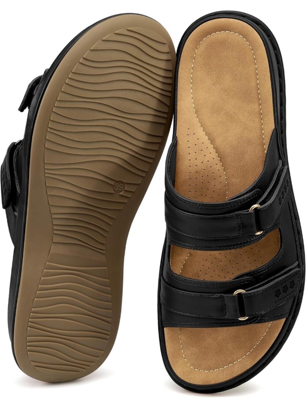 Women's Black Comfortable Insole Arch Support Adjustable Slip-On Walking